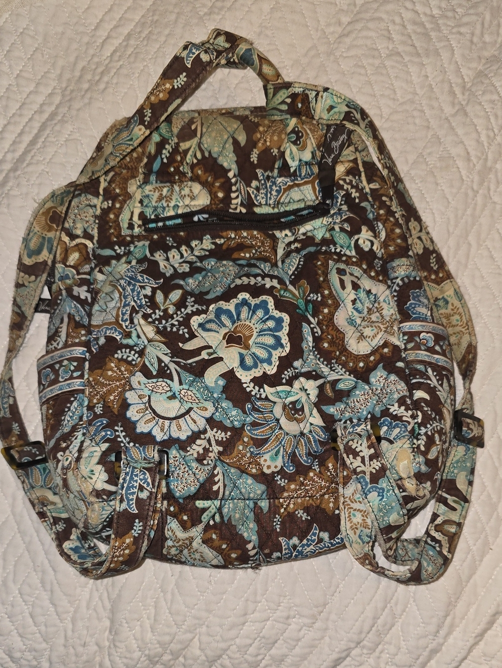 Vera Bradley Quilted Paisley Backpack in Brown, Blue & Cream - Picture 2 of 3